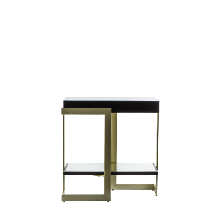 Avalona Black Glass Top Side Table with Gold Metal Base