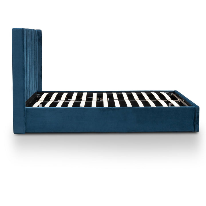 Sittingbourne King Bed Frame - Teal Navy Velvet with Storage