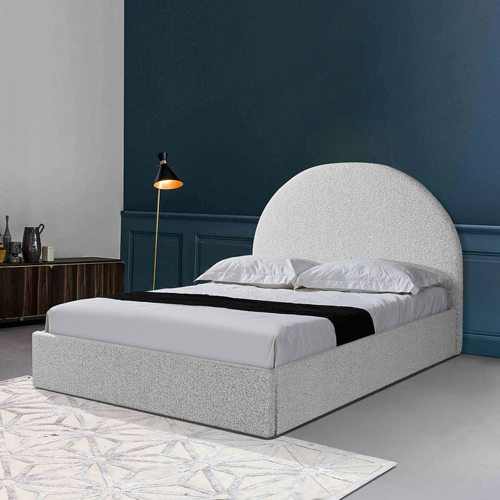 Sittingbourne Queen Sized Bed Frame - Pepper Boucle with Storage