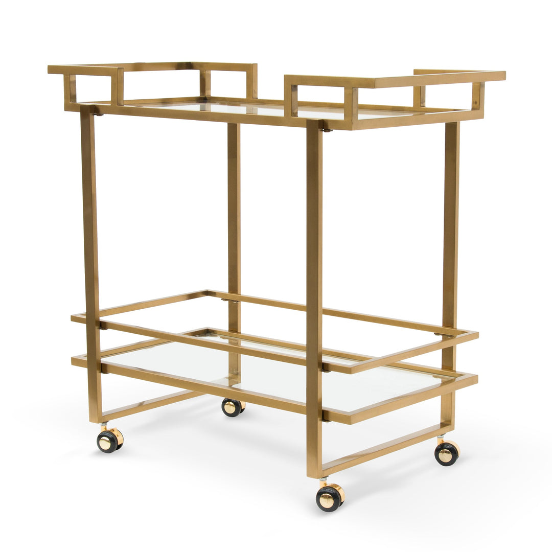 Gilman Glass Bar Cart - Brushed Gold