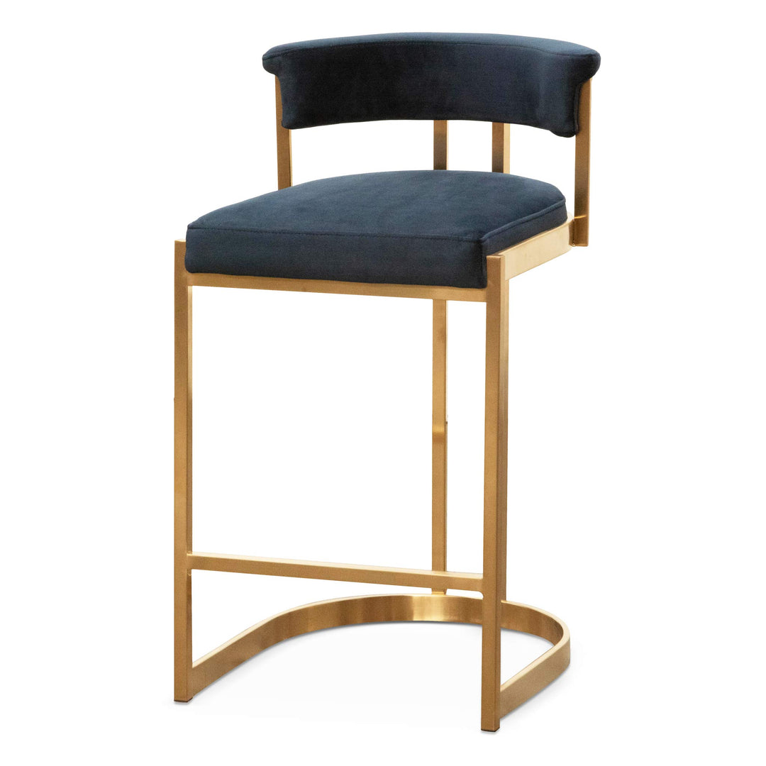 Gilman Indigo Velvet Bar Stool - Golden Base