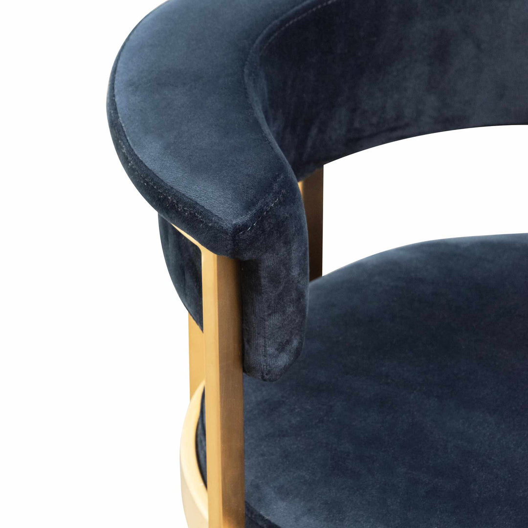 Gilman Indigo Velvet Bar Stool - Golden Base