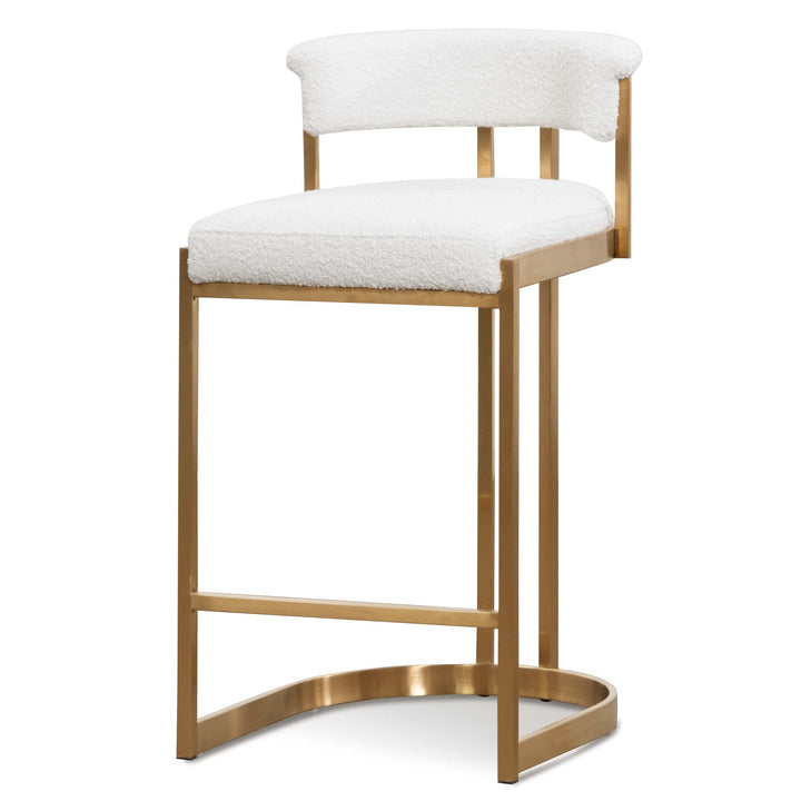 Gilman Ivory White Boucle Bar Stool - Golden Base