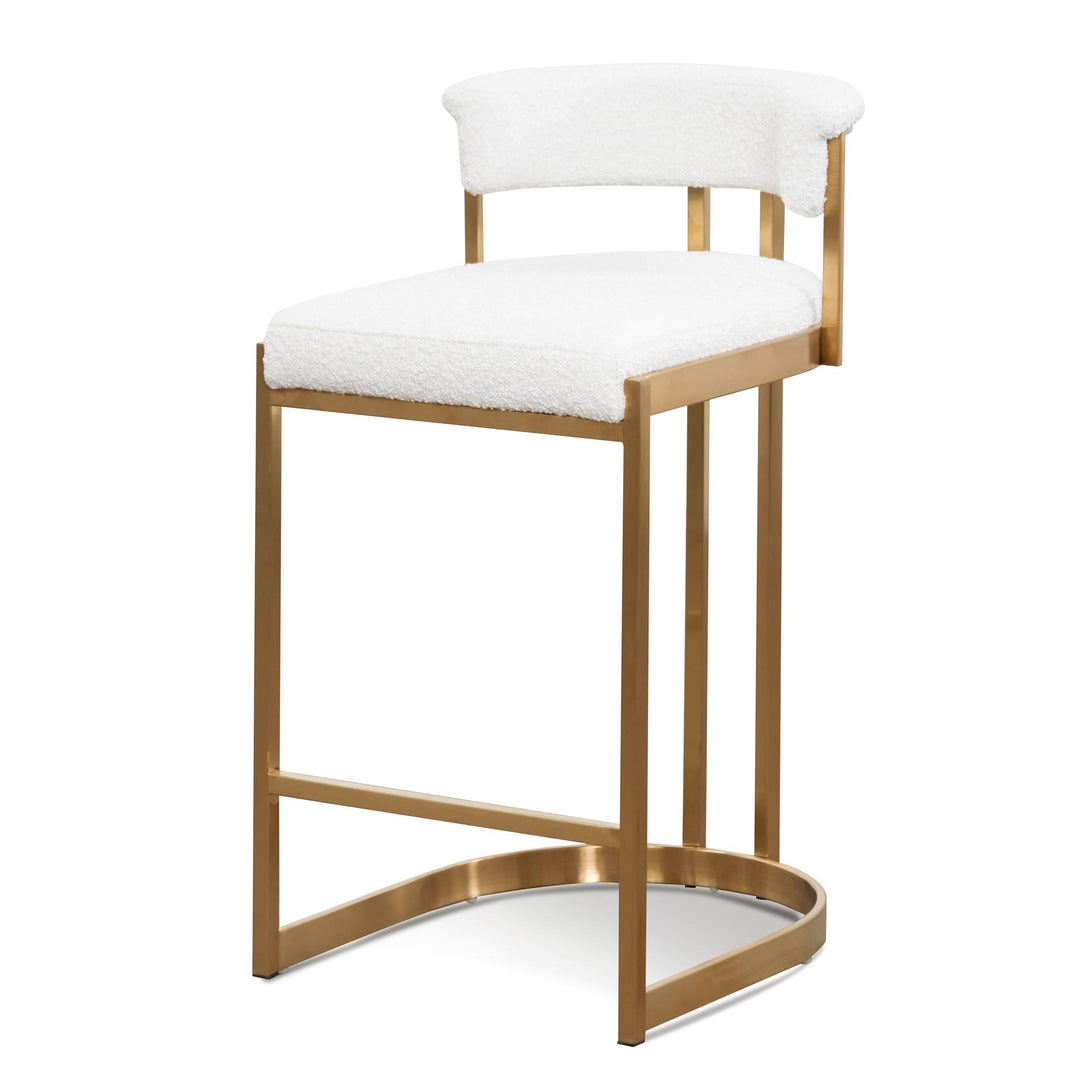 Gilman Ivory White Boucle Bar Stool - Golden Base