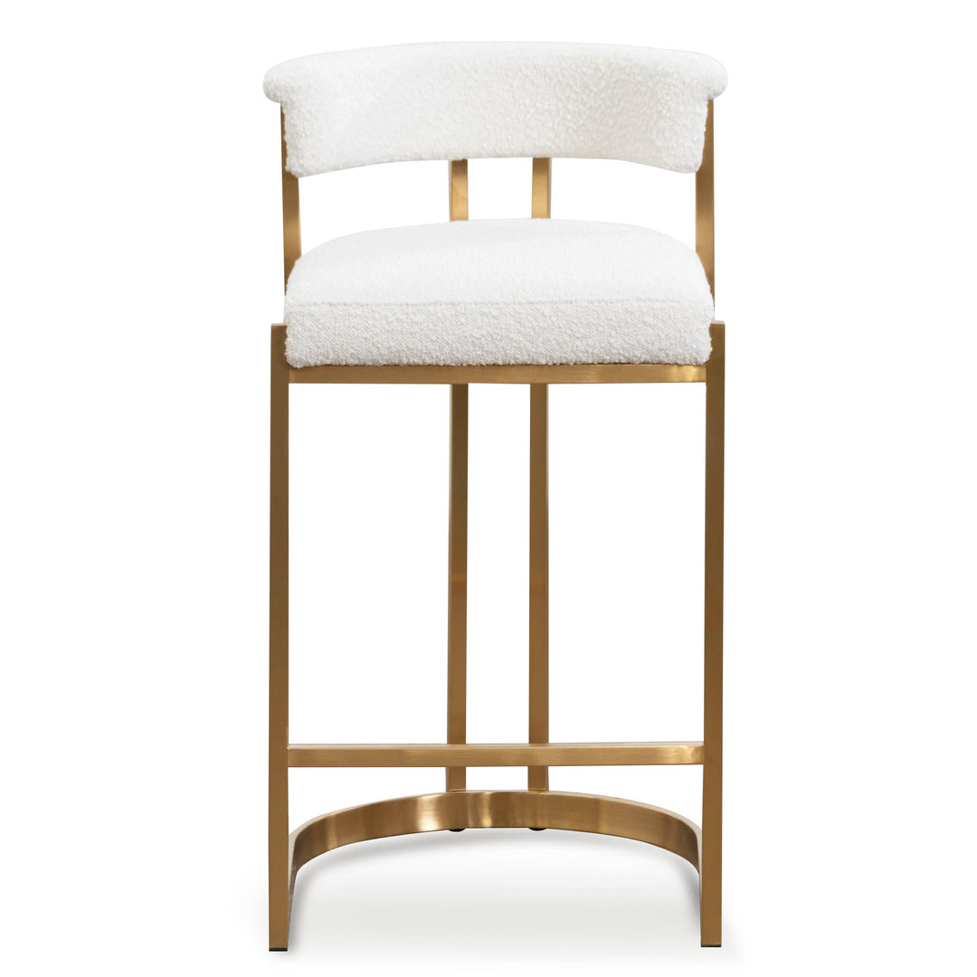 Gilman Ivory White Boucle Bar Stool - Golden Base