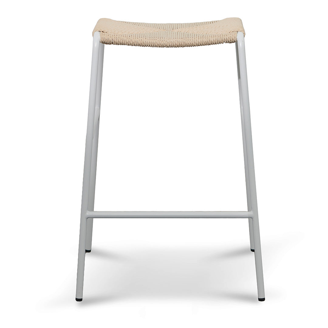 Bellevue 65cm Rattan Barstool - Natural with White Frame (Set of 2)