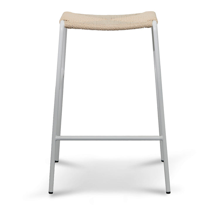 Bellevue 65cm Rattan Barstool - Natural with White Frame (Set of 2)