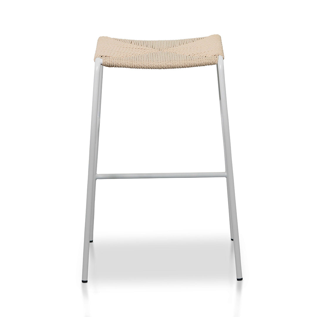 Bellevue 65cm Rattan Barstool - Natural with White Frame (Set of 2)