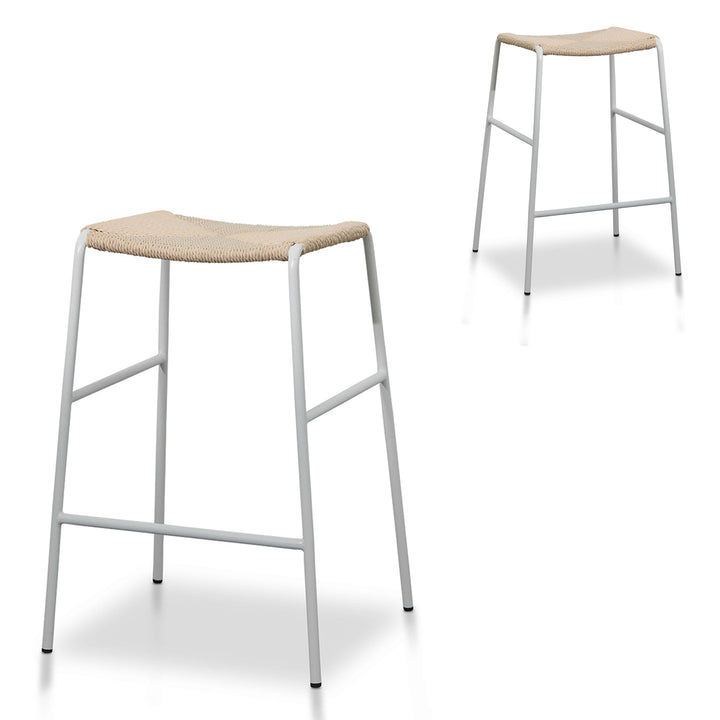 Bellevue 65cm Rattan Barstool - Natural with White Frame (Set of 2)