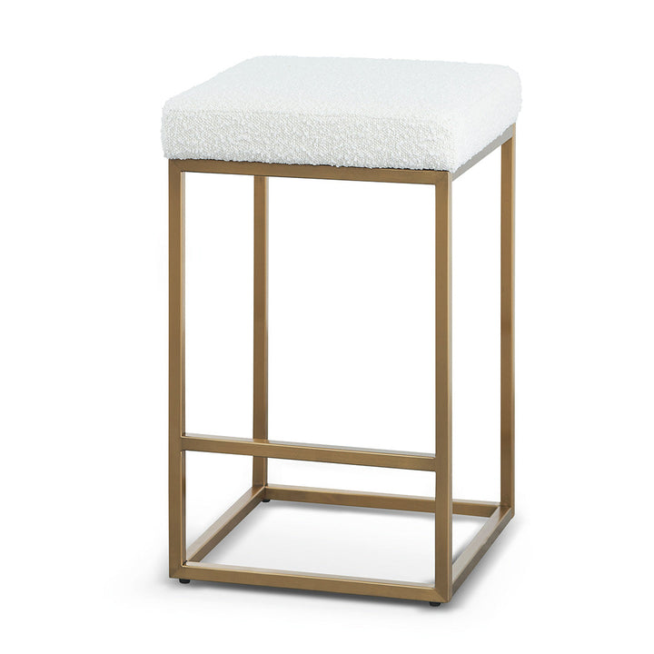 Gilman Ivory White Boucle Bar Stool - Brushed Gold Base