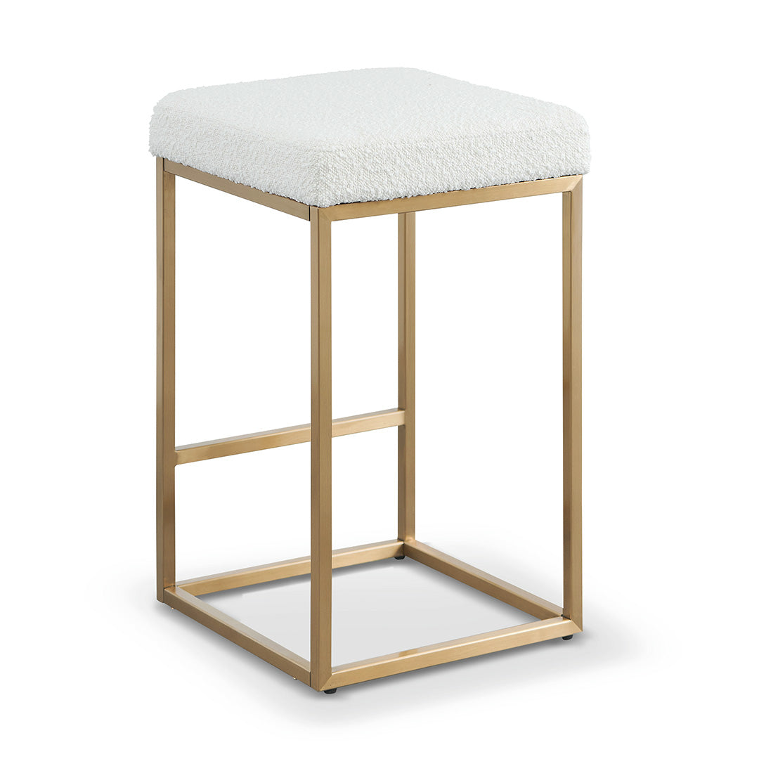 Gilman Ivory White Boucle Bar Stool - Brushed Gold Base