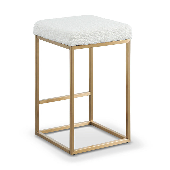 Gilman Ivory White Boucle Bar Stool - Brushed Gold Base