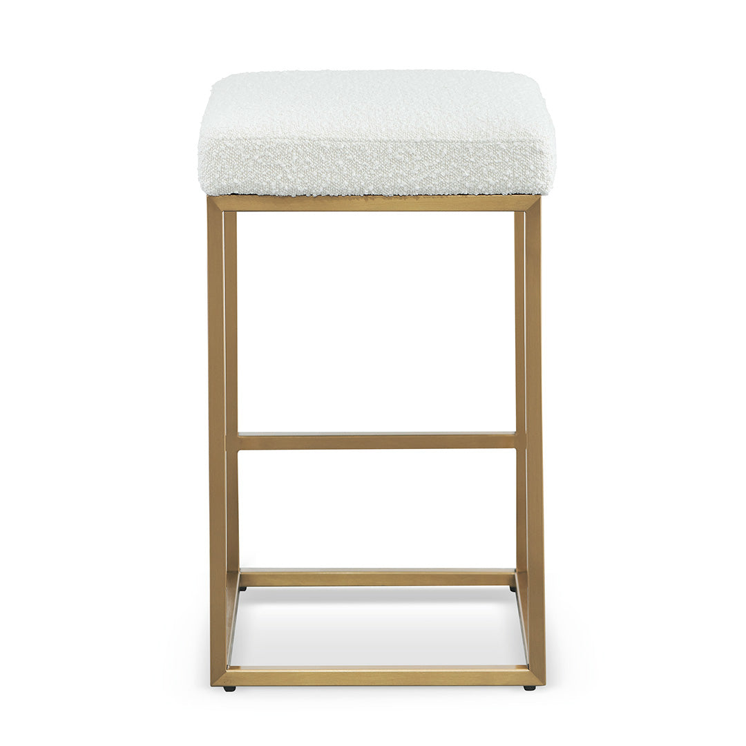 Gilman Ivory White Boucle Bar Stool - Brushed Gold Base