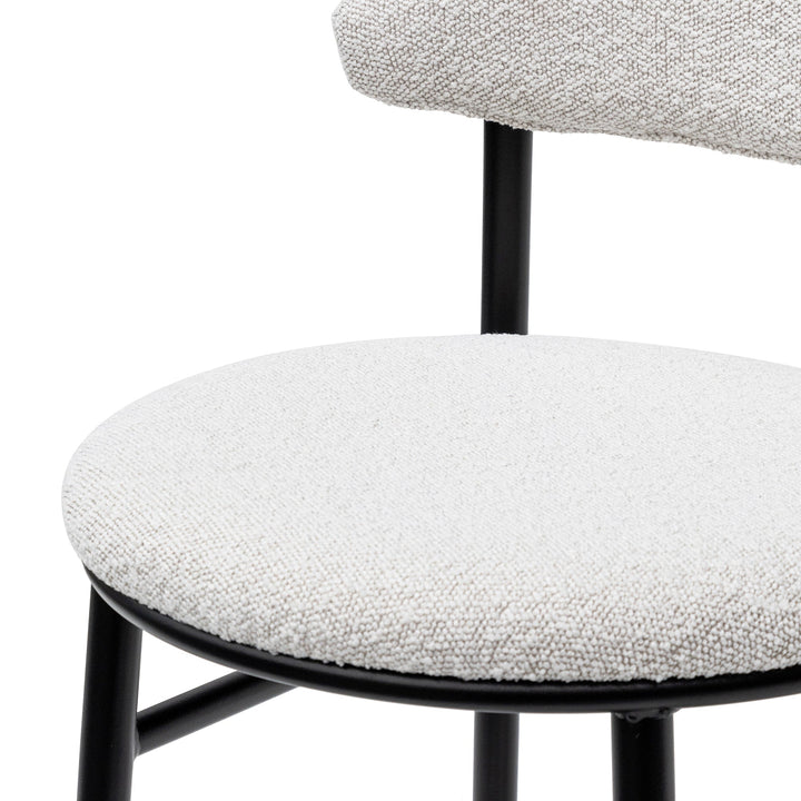 Folkestone 65cm Bar Stool - Moon White Boucle and Black Legs (Set of 2)