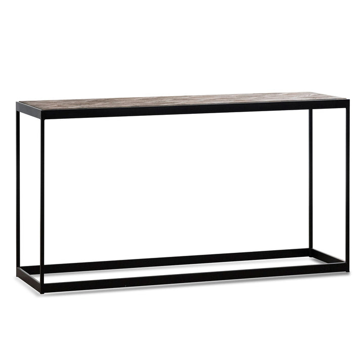 Abbotsford 140cm Console Table in Dark Natural Wood - Black Frame