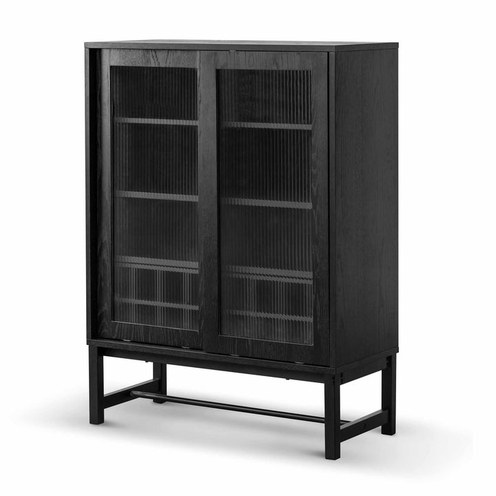 Milford Black Bar Cabinet - Flute Glass Doors