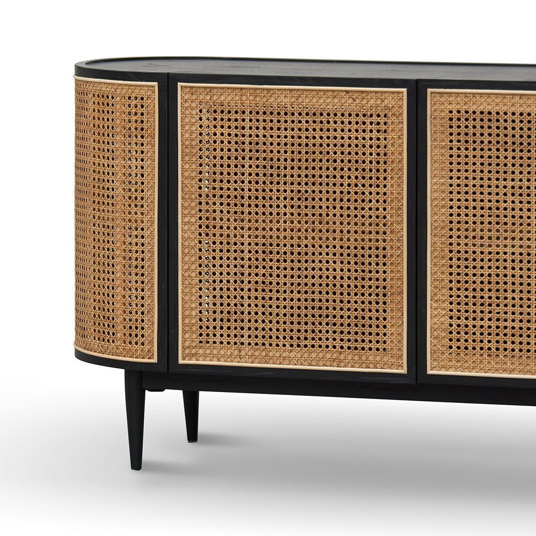 Abbotsford 1.45m Elm Wood Black Sideboard - Natural Rattan Door