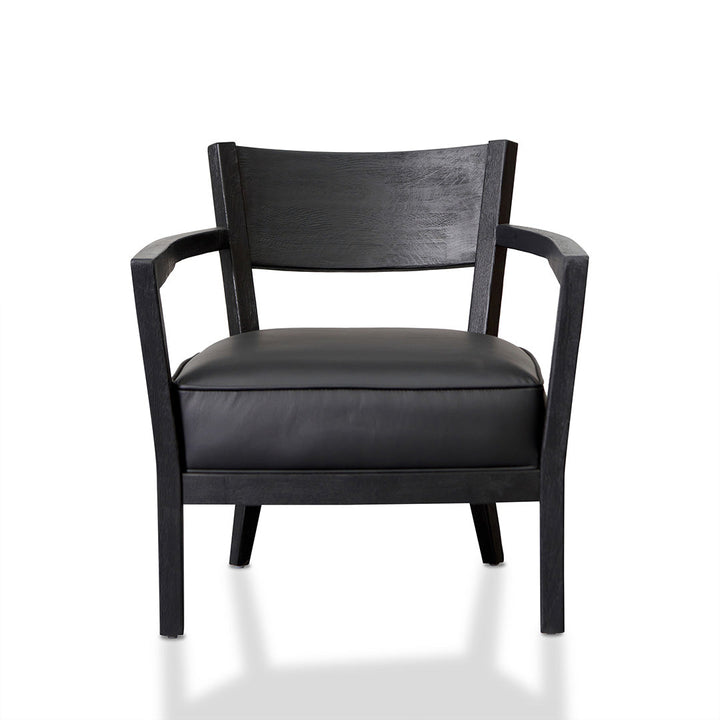 Warren Black Wooden Armchair - Black PU leather Seat