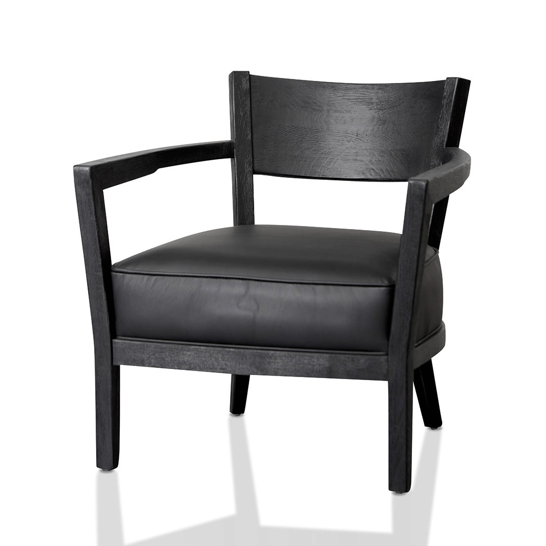 Warren Black Wooden Armchair - Black PU leather Seat