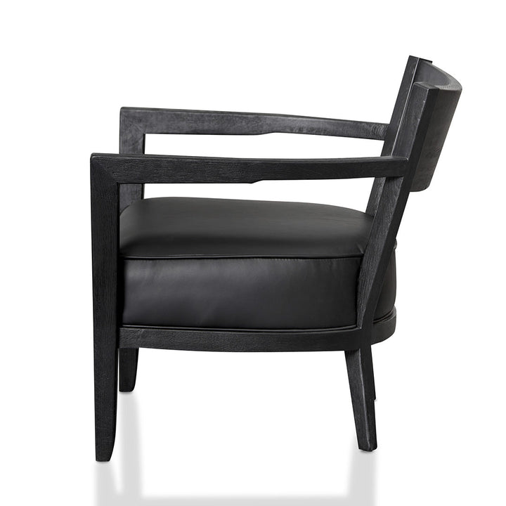 Warren Black Wooden Armchair - Black PU leather Seat