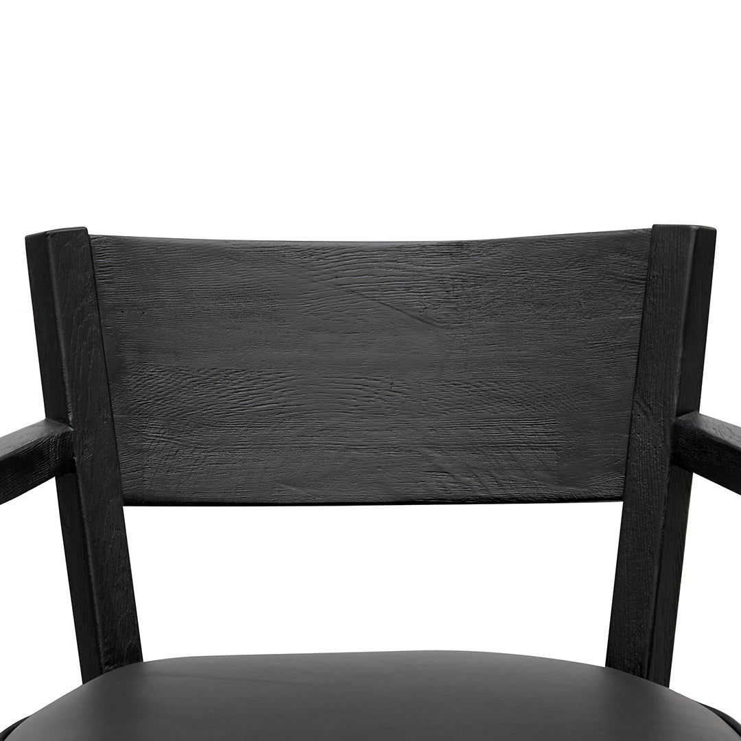 Warren Black Wooden Armchair - Black PU leather Seat