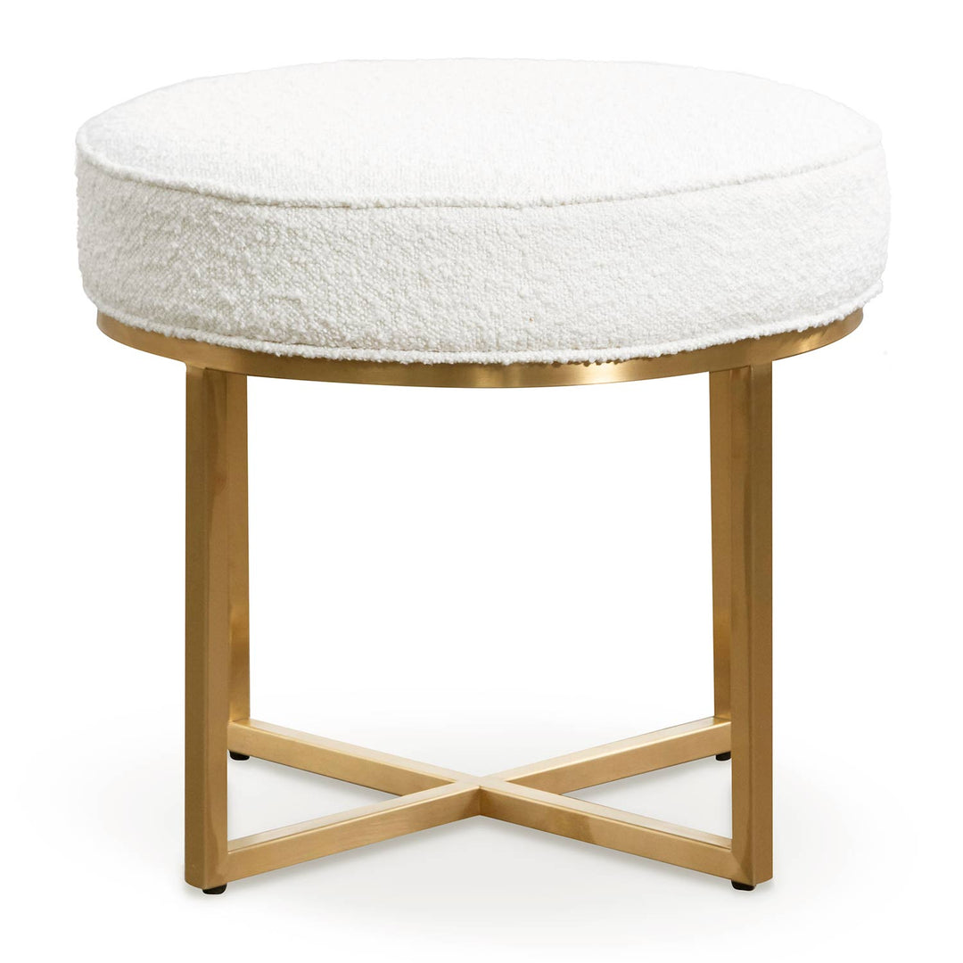 Gilman Ivory White Boucle Ottoman - Brushed Gold Base