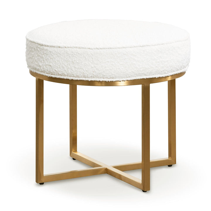 Gilman Ivory White Boucle Ottoman - Brushed Gold Base