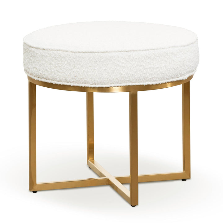 Gilman Ivory White Boucle Ottoman - Brushed Gold Base