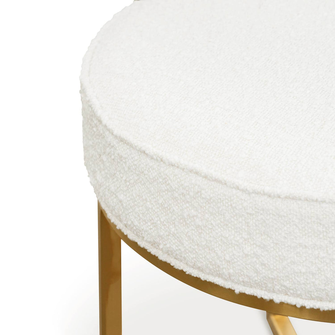 Gilman Ivory White Boucle Ottoman - Brushed Gold Base