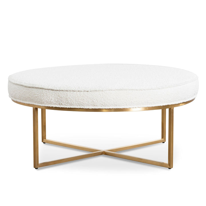 Gilman 100cm Ivory White Boucle Ottoman - Brushed Gold Base