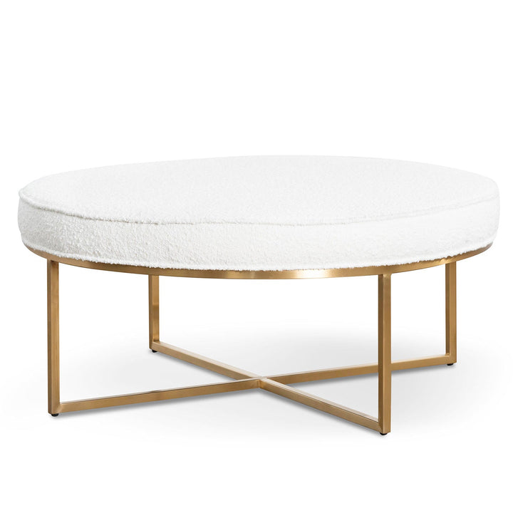 Gilman 100cm Ivory White Boucle Ottoman - Brushed Gold Base