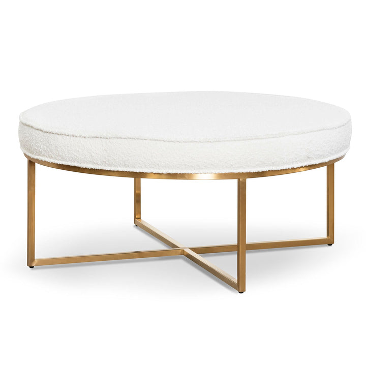 Gilman 100cm Ivory White Boucle Ottoman - Brushed Gold Base