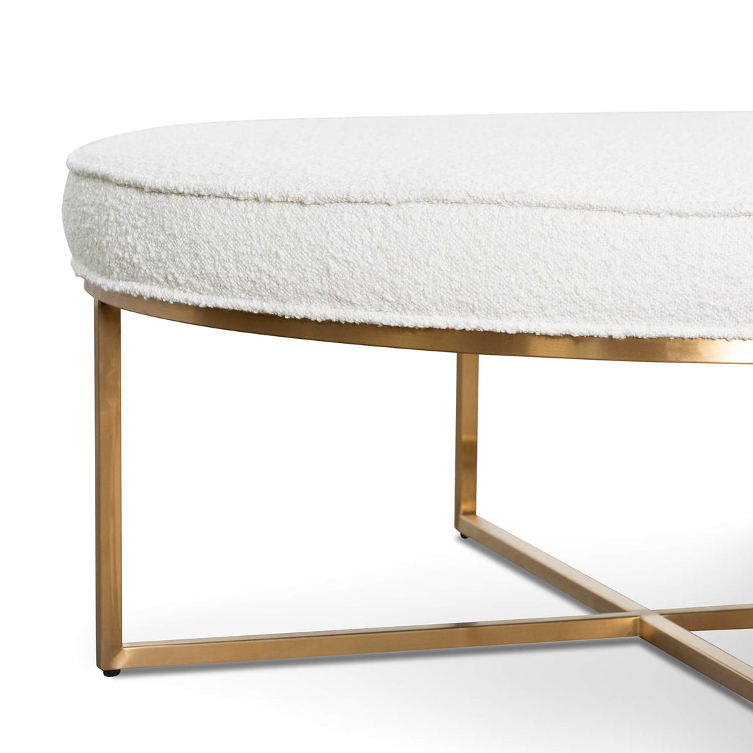 Gilman 100cm Ivory White Boucle Ottoman - Brushed Gold Base