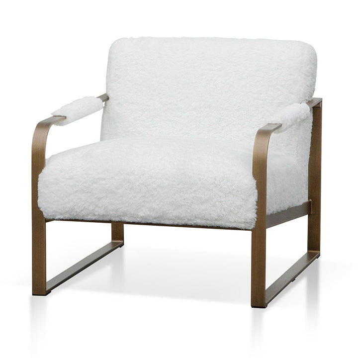 Abbotsford White Fur Armchair - Antique Golden Frame