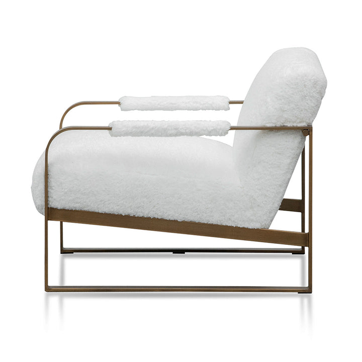 Abbotsford White Fur Armchair - Antique Golden Frame