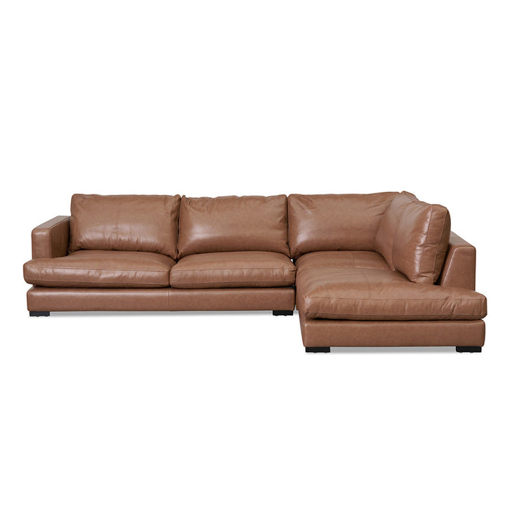 Broadway 4 Seater Right Chaise Leather Sofa - Caramel Brown