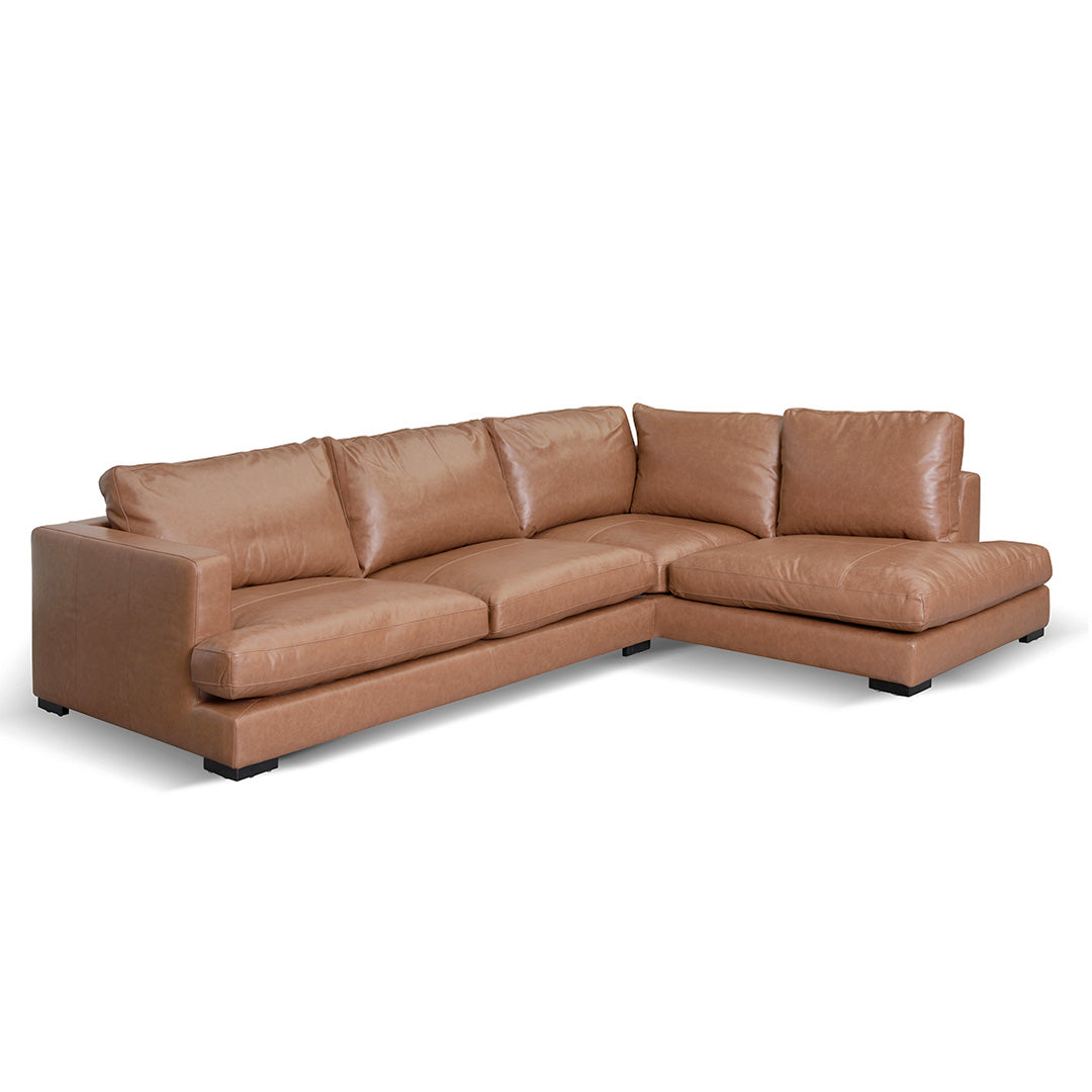 Broadway 4 Seater Right Chaise Leather Sofa - Caramel Brown