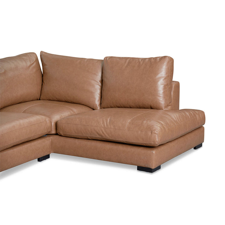 Broadway 4 Seater Right Chaise Leather Sofa - Caramel Brown