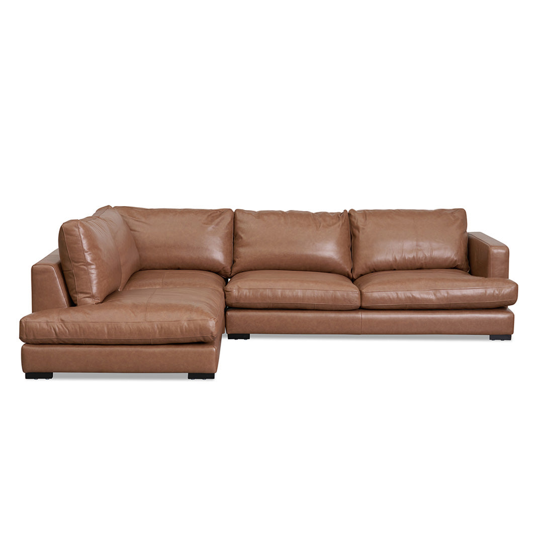 Broadway 4 Seater Left Chaise Leather Sofa - Caramel Brown