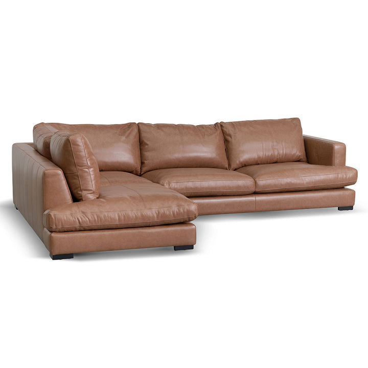 Broadway 4 Seater Left Chaise Leather Sofa - Caramel Brown