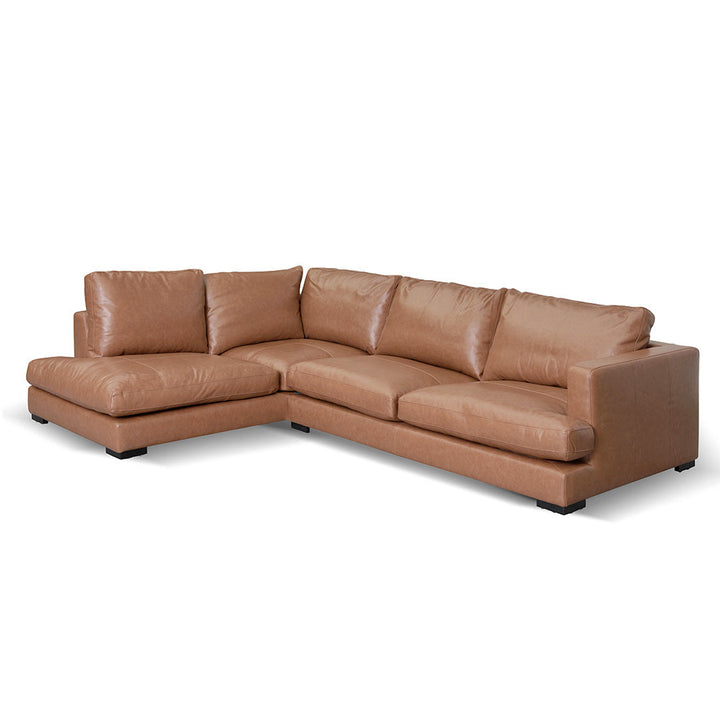 Broadway 4 Seater Left Chaise Leather Sofa - Caramel Brown