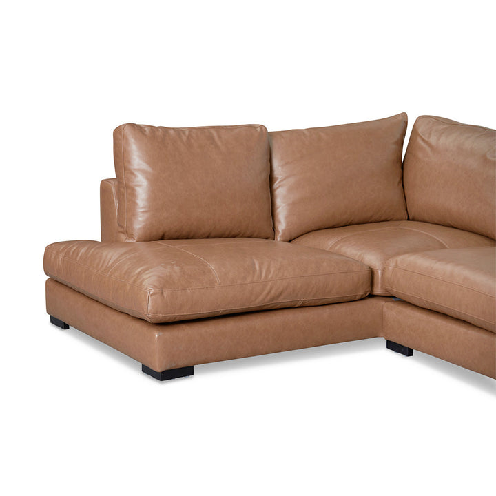 Broadway 4 Seater Left Chaise Leather Sofa - Caramel Brown