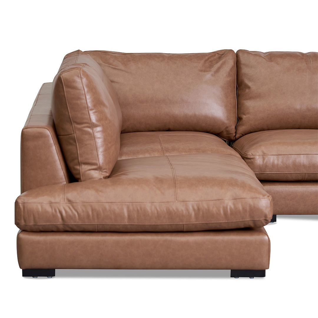 Broadway 4 Seater Left Chaise Leather Sofa - Caramel Brown