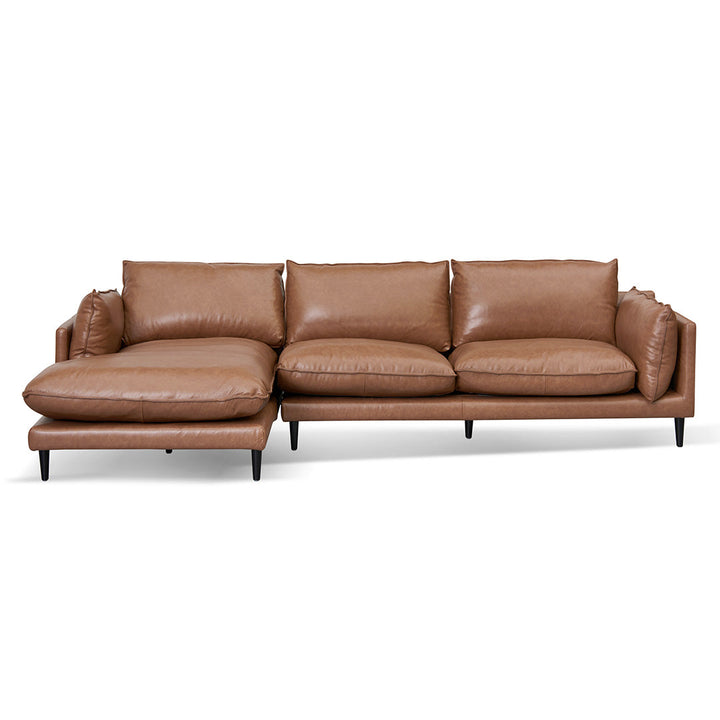 Broadway 4 Seater Left Chaise Leather Sofa - Caramel Brown