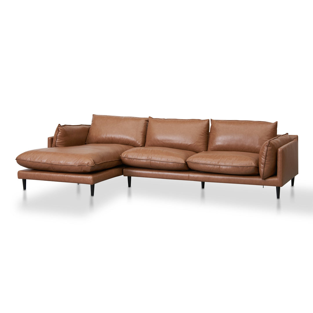 Broadway 4 Seater Left Chaise Leather Sofa - Caramel Brown