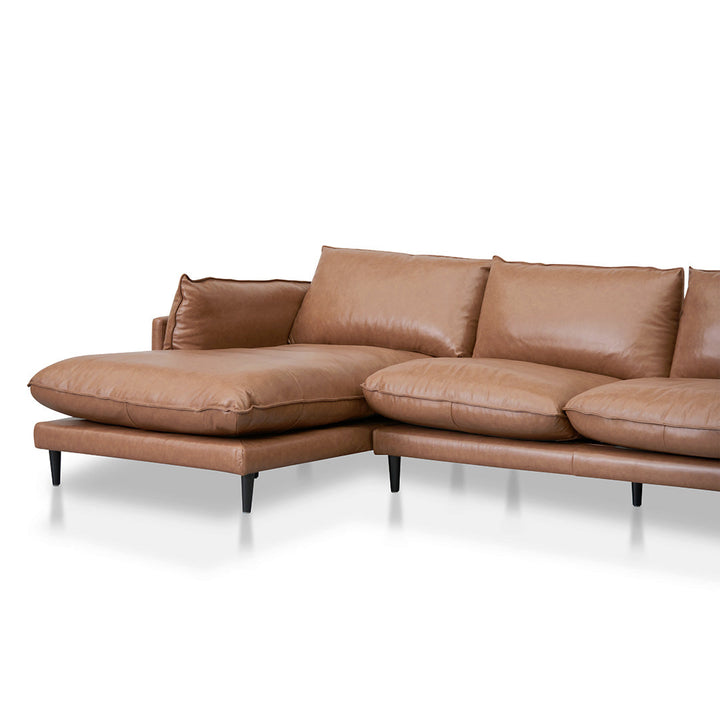 Broadway 4 Seater Left Chaise Leather Sofa - Caramel Brown