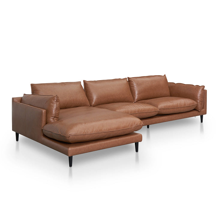 Broadway 4 Seater Left Chaise Leather Sofa - Caramel Brown