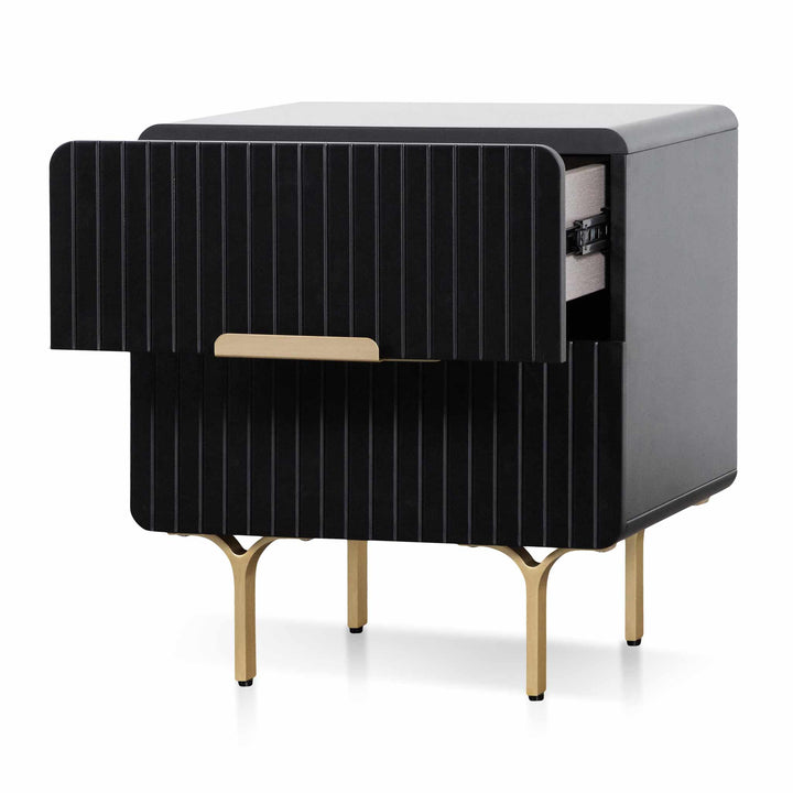 Tetbury Matte Black Bedside Table - Brass Legs and Handle