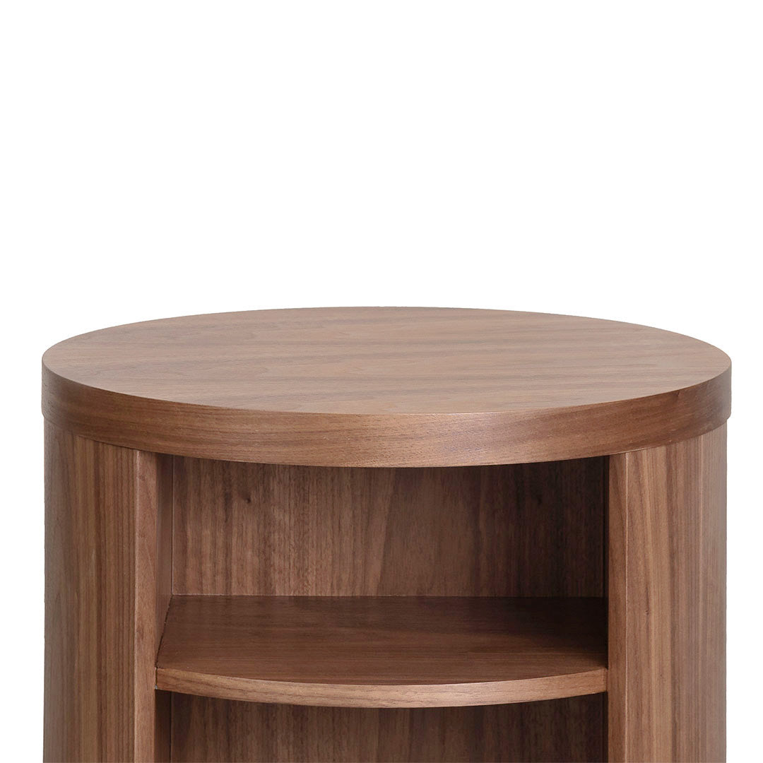 Hayden Round Wooden Bedside Table - Walnut