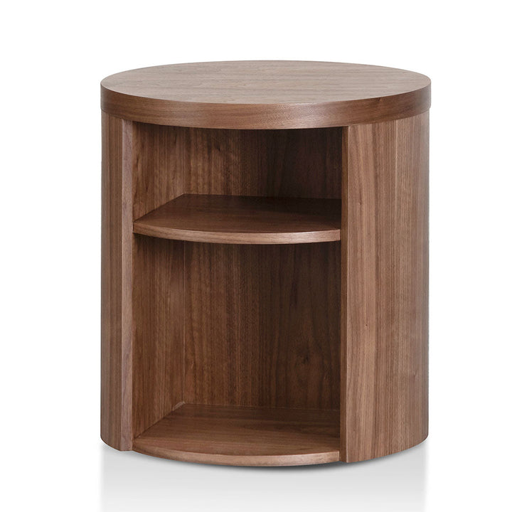 Hayden Round Wooden Bedside Table - Walnut